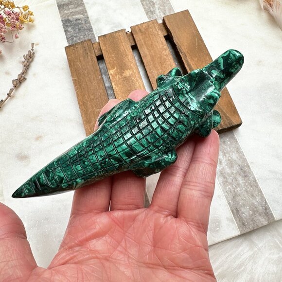 Gorgeous Malachite Alligator/Crocodile Carving - Picture 4 of 10
